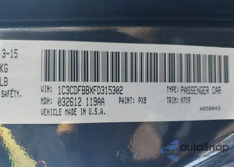 2015 Dodge Dart Sxt from USA, damaged, VIN 1C3CDFBBXFD315302